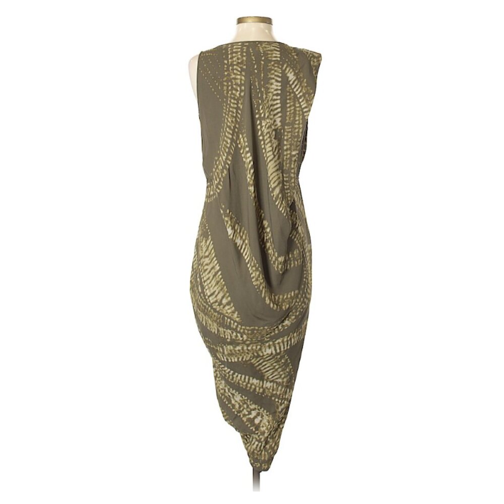 MAX AZRIA Silk Asymmetric Wrap Effect Olive Dress With Abstract Pattern; Size 4 - Picture 2 of 11